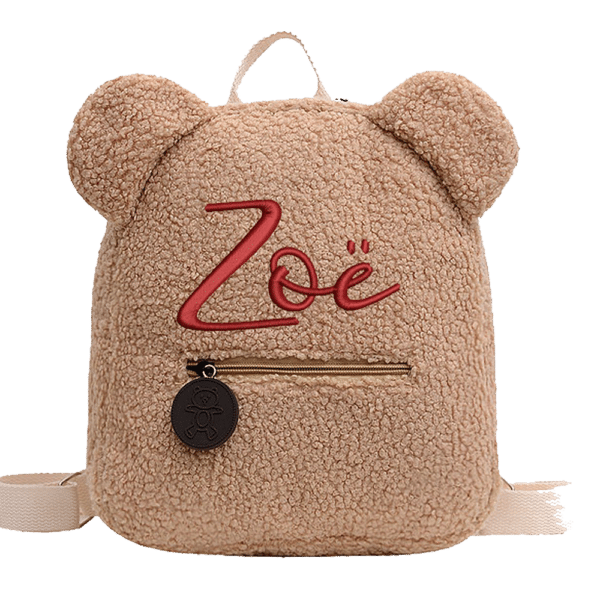 teddy rugtas met naam geborduurd beige