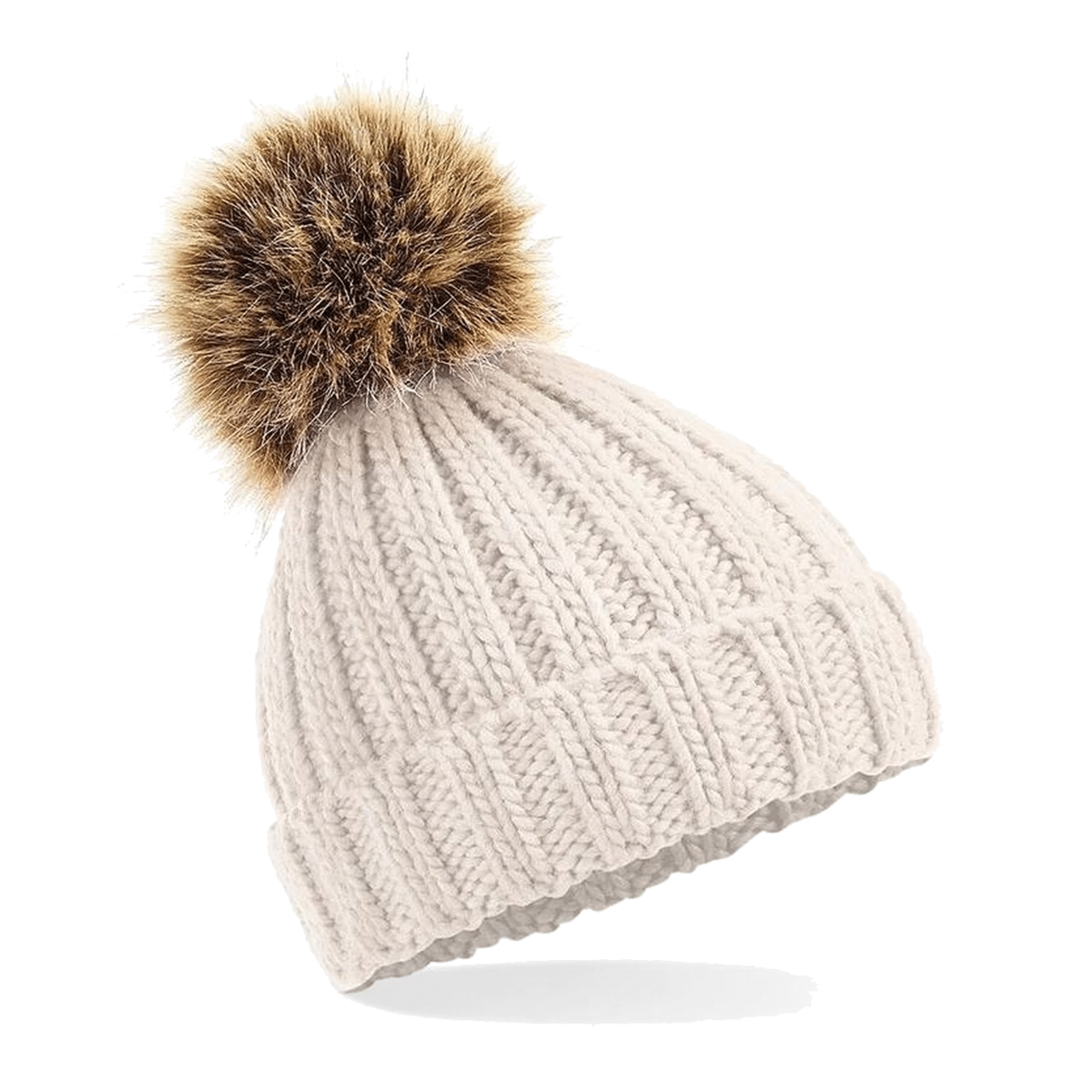 Pompon muts beige voor kerstpakket geborduurd logo borduren