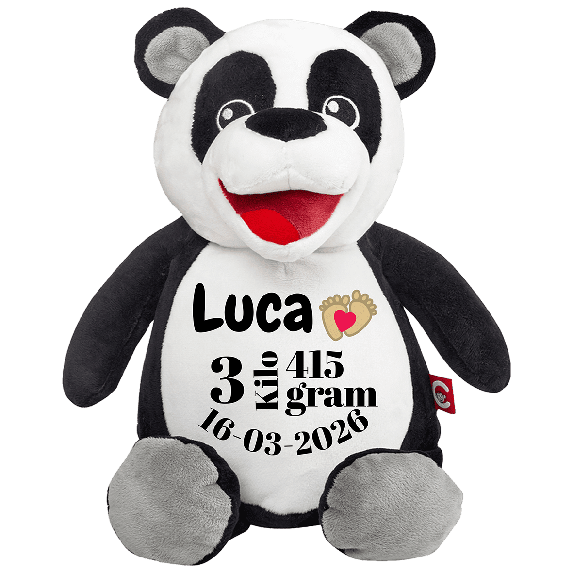 Panda knuffel met naam geborduurd
