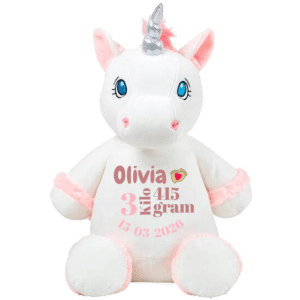 eenhoornknuffel met naam geborduurd